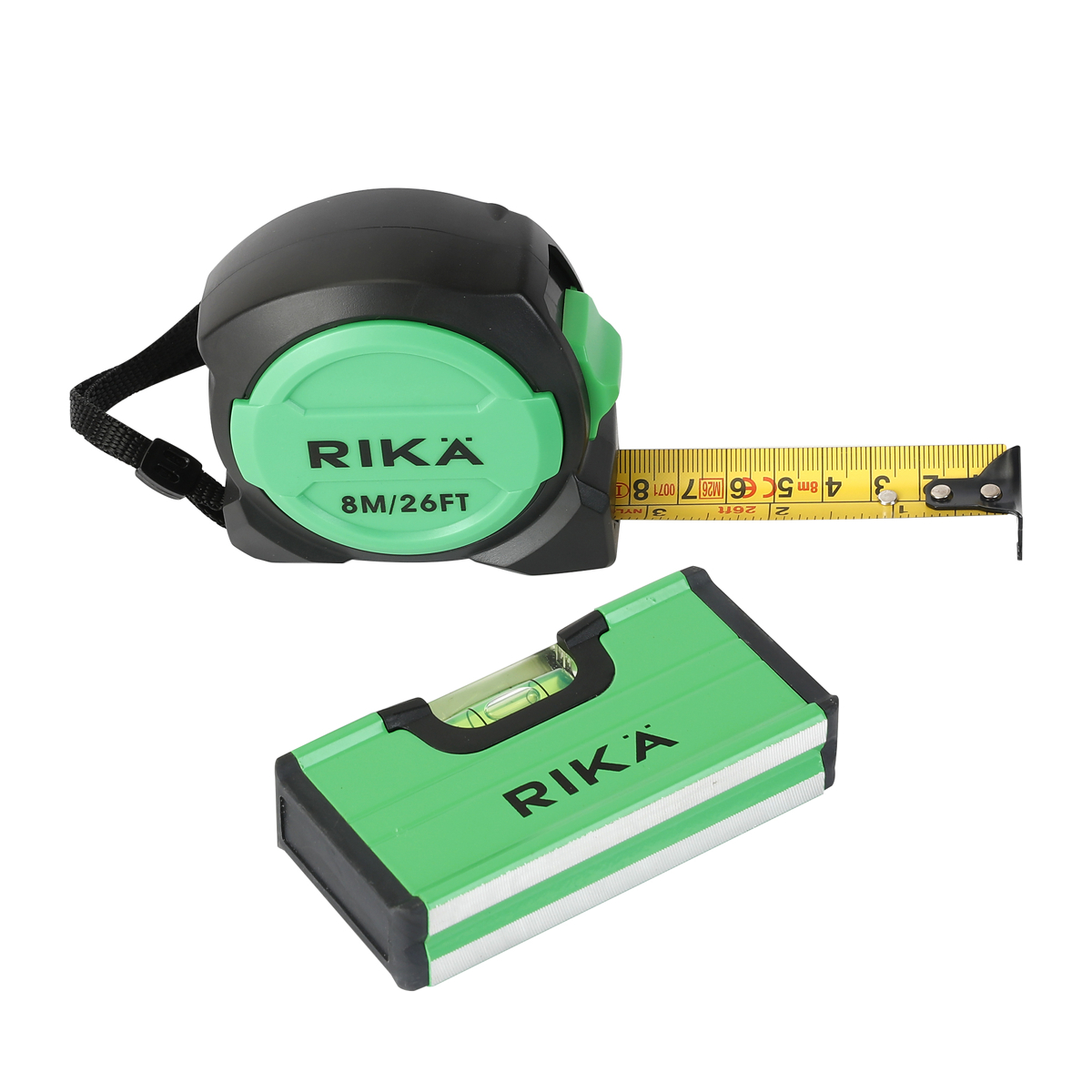 Rikä 2-Piece 8m Tape Measure and Mini Box Level Set